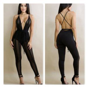 Sheer Diamond Striped Jumpsuit